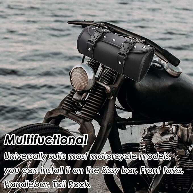Leather Motorcycle Front Fork Rear Sissy Bar Tool Kit Holder Bag Pouch Storage