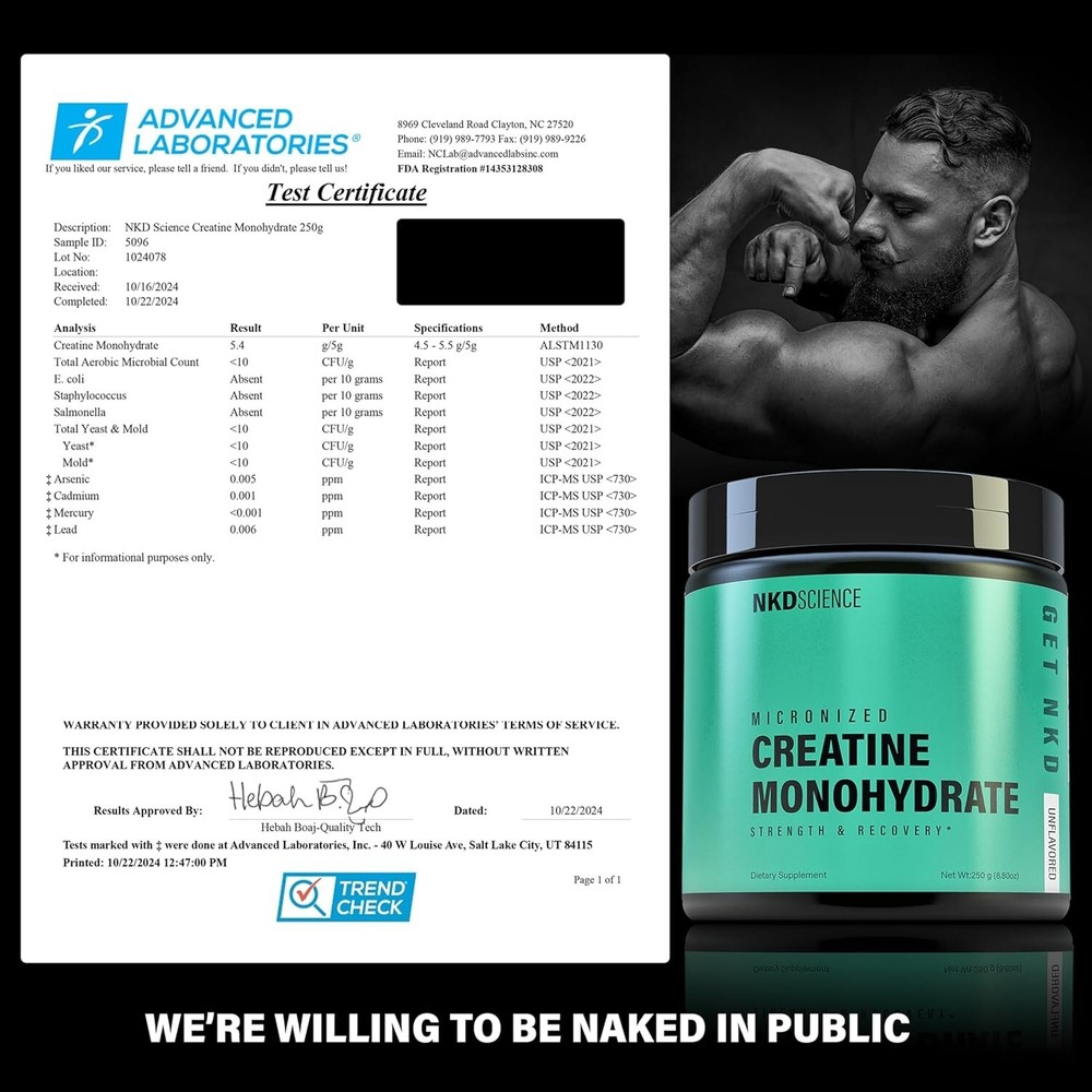 NKDScience Micronized Creatine Monohydrate - 5g per Serving - Unflavored 8.8 oz.