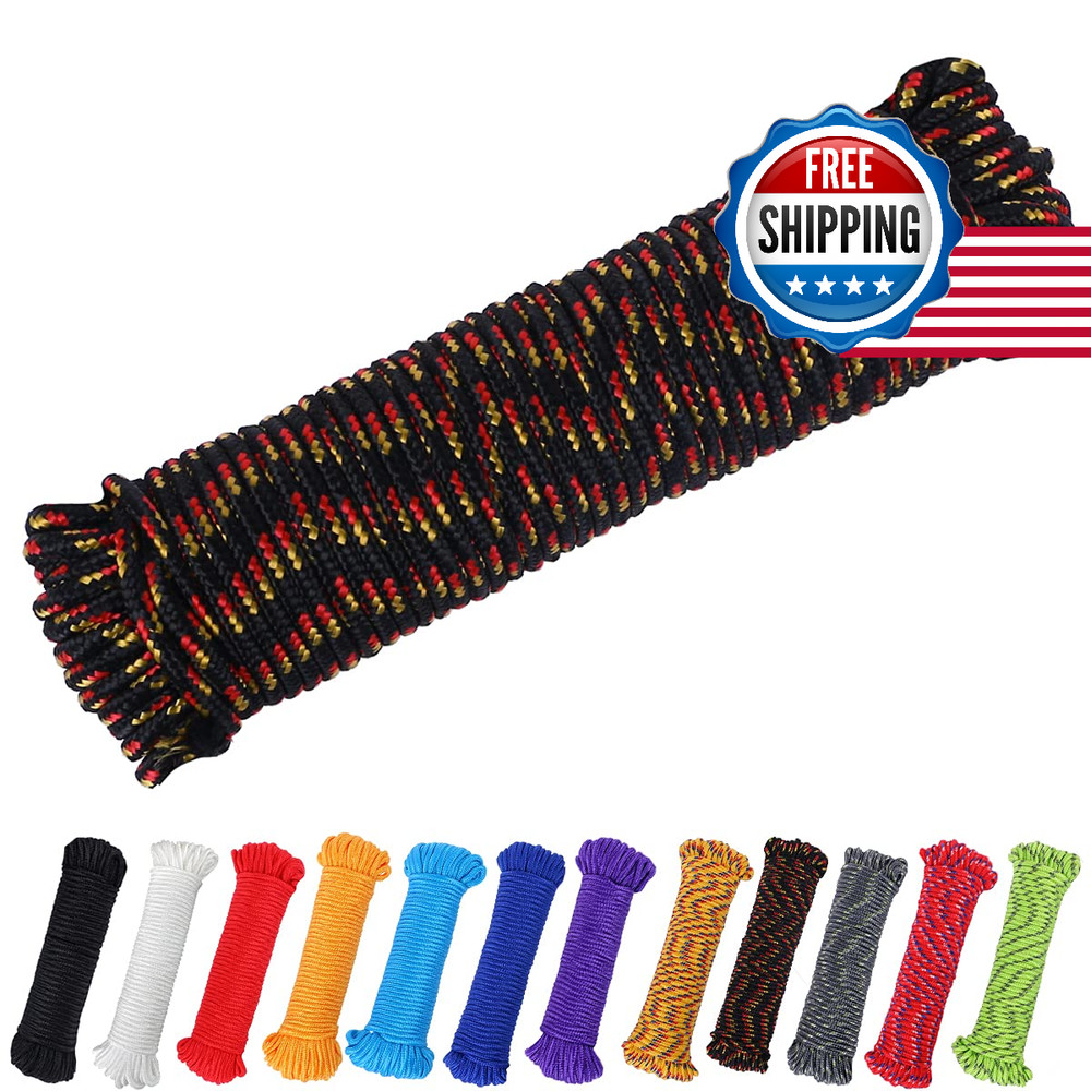 PerkHomy 100ft 1/4" Polyester Rope Diamond Braid Camping Utility Tie Pull Line