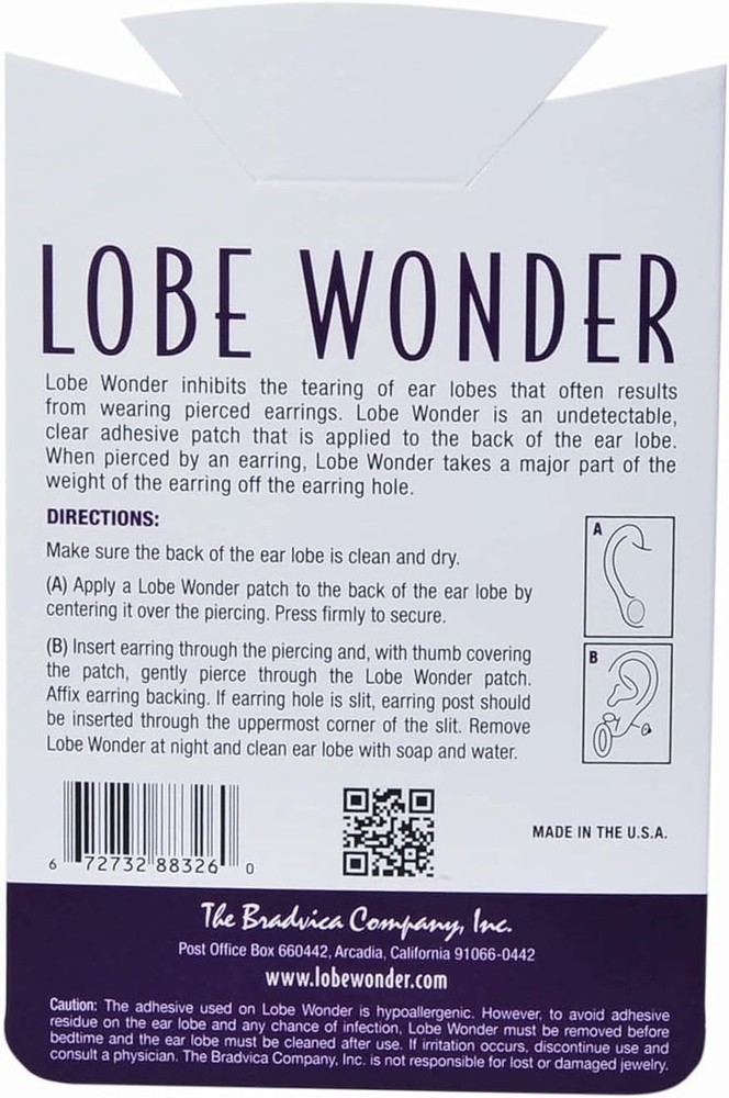 Hypoallergenic Ear Lobe Support Patch for Pierced Ears - 120 Count, Clear