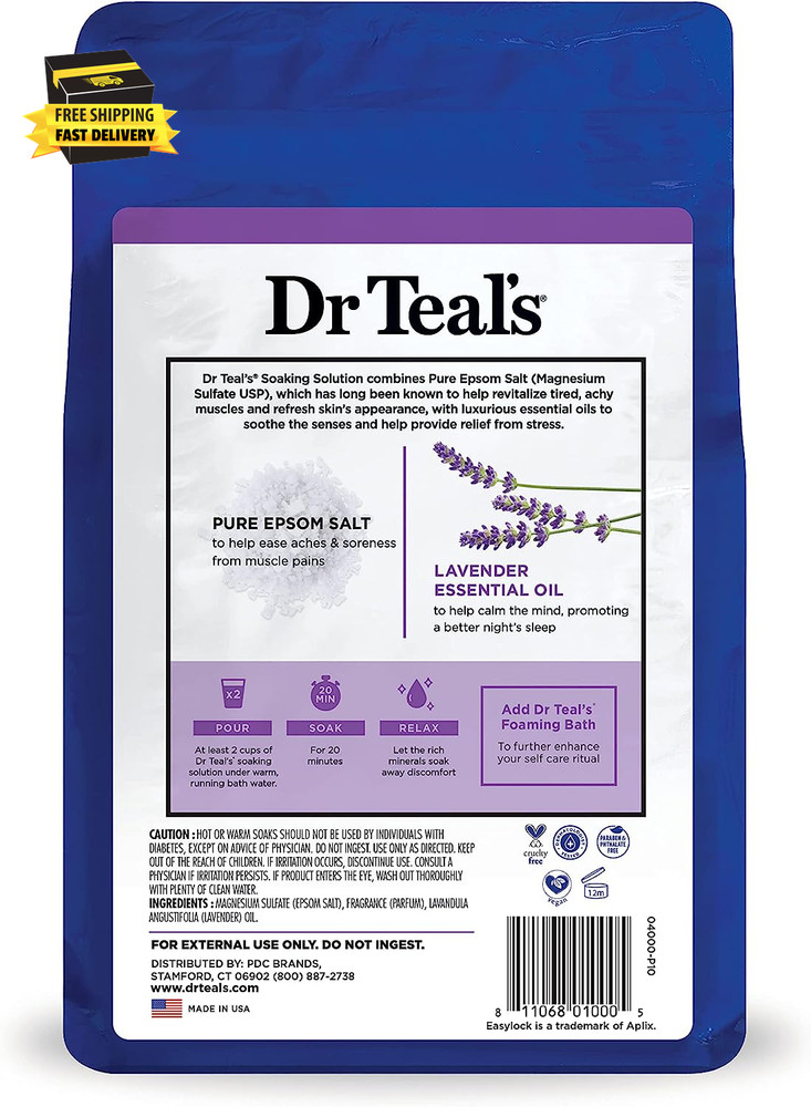 Epsom Salt Soaking Solution, Soothe & Sleep, Lavender, 3Lbs ⭐️⭐️⭐️⭐️⭐️