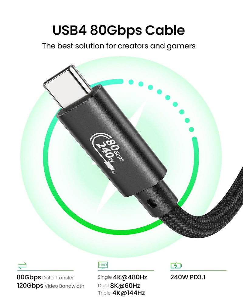 Fitee Thunderbolt 5 Cable 5FT Compatible, 80Gbps USB4 Cable, PD3.1 240W Charging