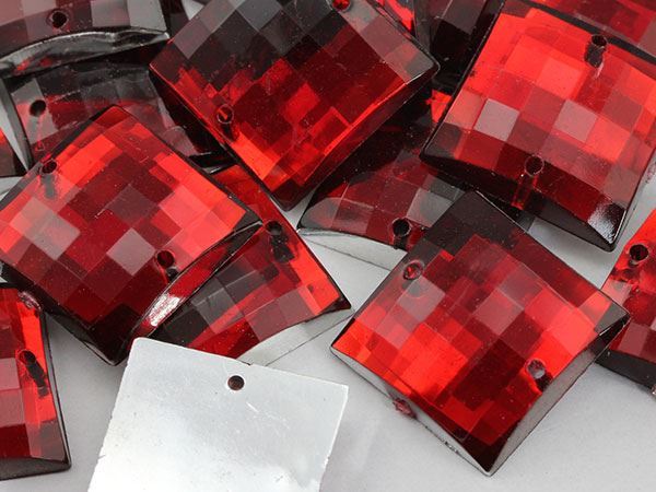 16mm Red Ruby CH17 Square Flat Back Sew On Gems For Craft 40 PCS