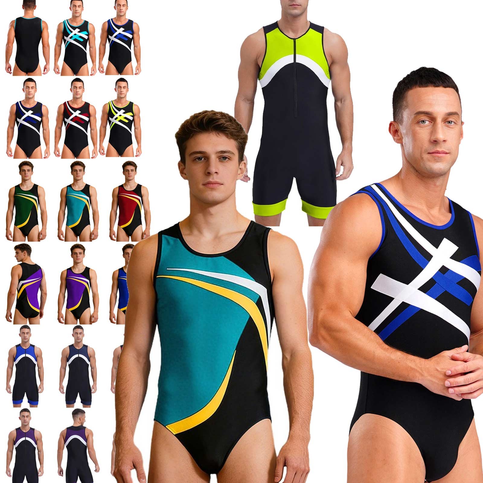 Men's Sleeveless U Neck Leotard Bodysuit Wrestling Singlet Swimming Jockstrap