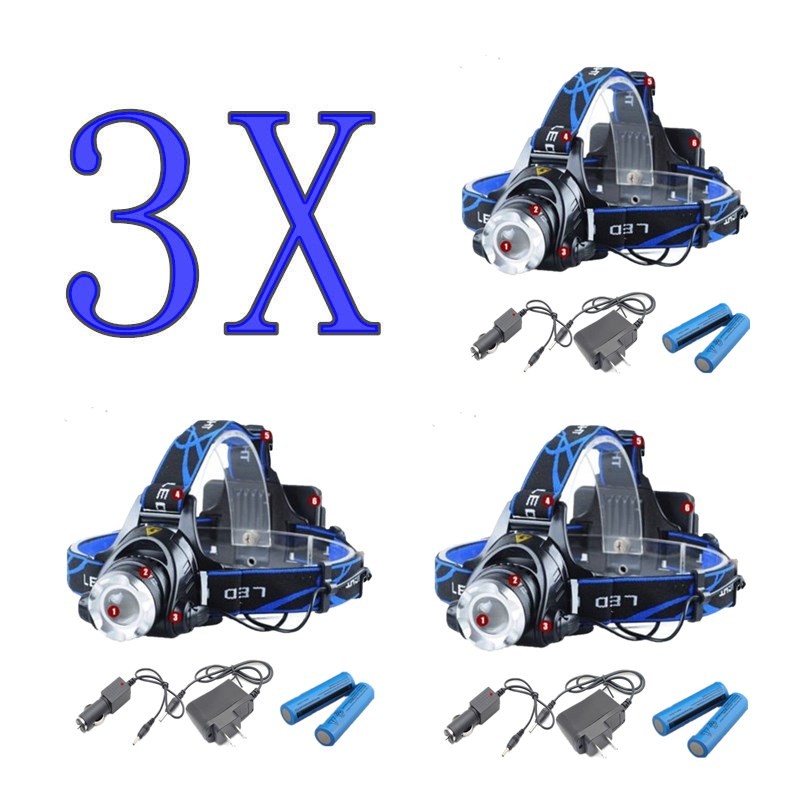 3PCS 990000LM LED Headlamp Rechargeable Headlight Focus Head Torch Flashlight