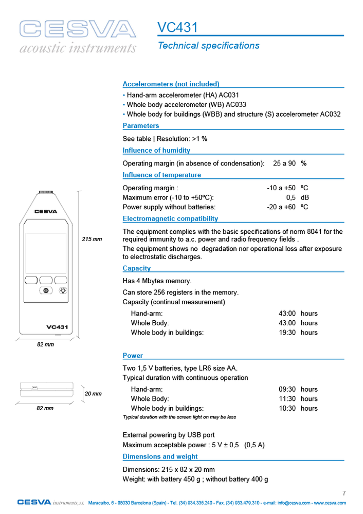 CESVA VC431 Triaxial Vibrometer ISO 804 Vibration Meter