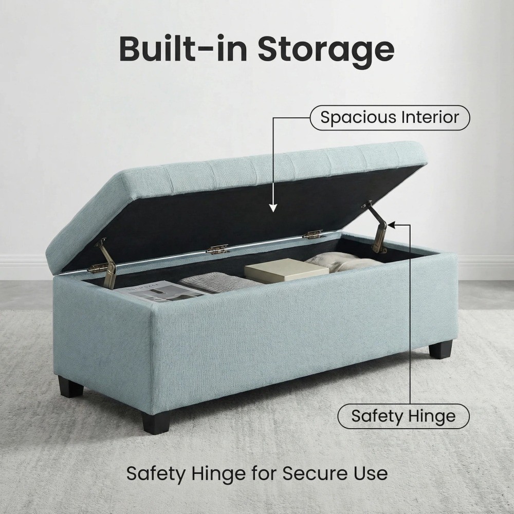 Storage Ottoman Bench with Hinged Lid, 49.75", Polyester, 300lb Capacity