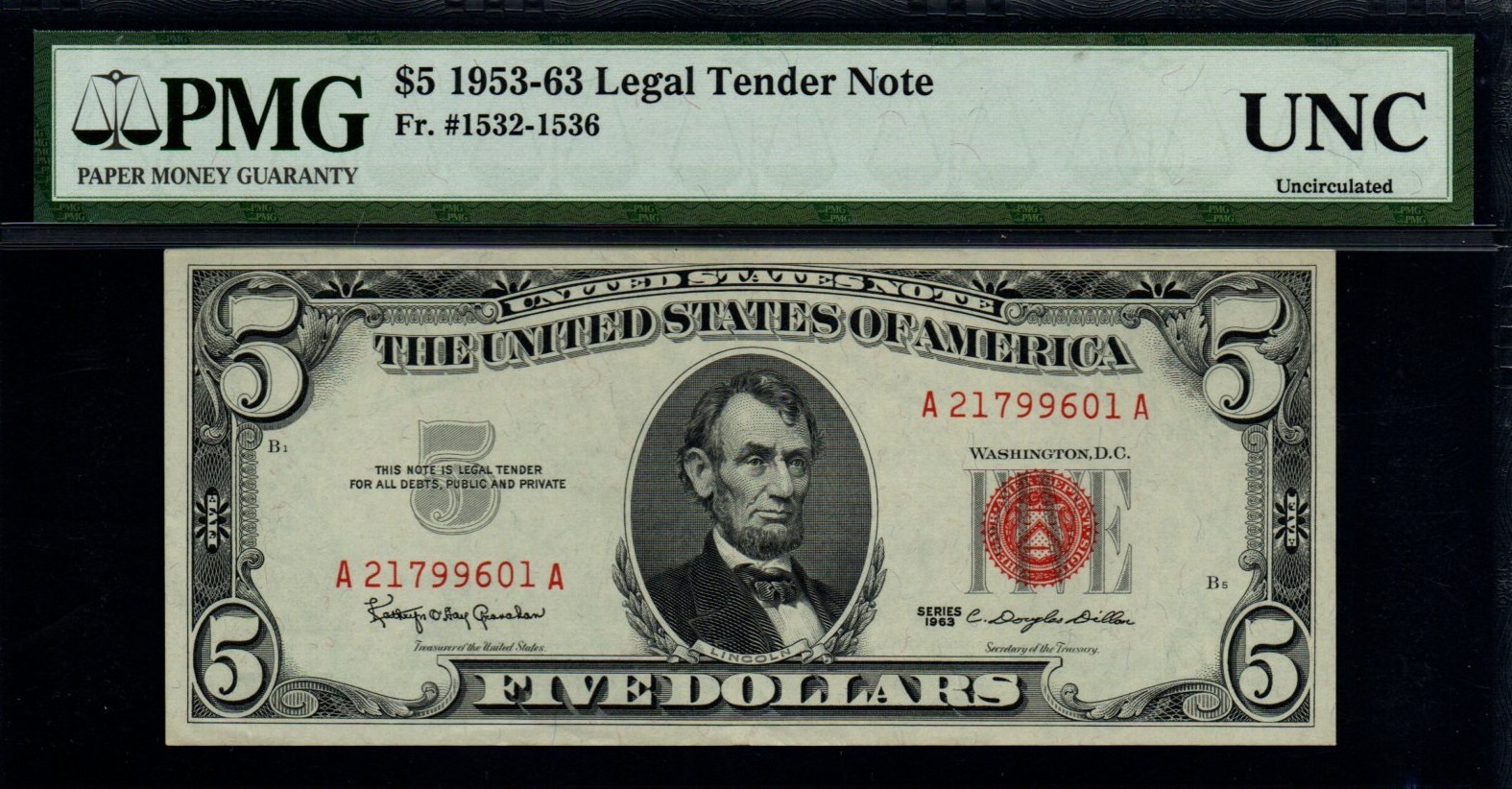 1963 $5 BEAUTIFUL Certified PMG UNC United States Note!