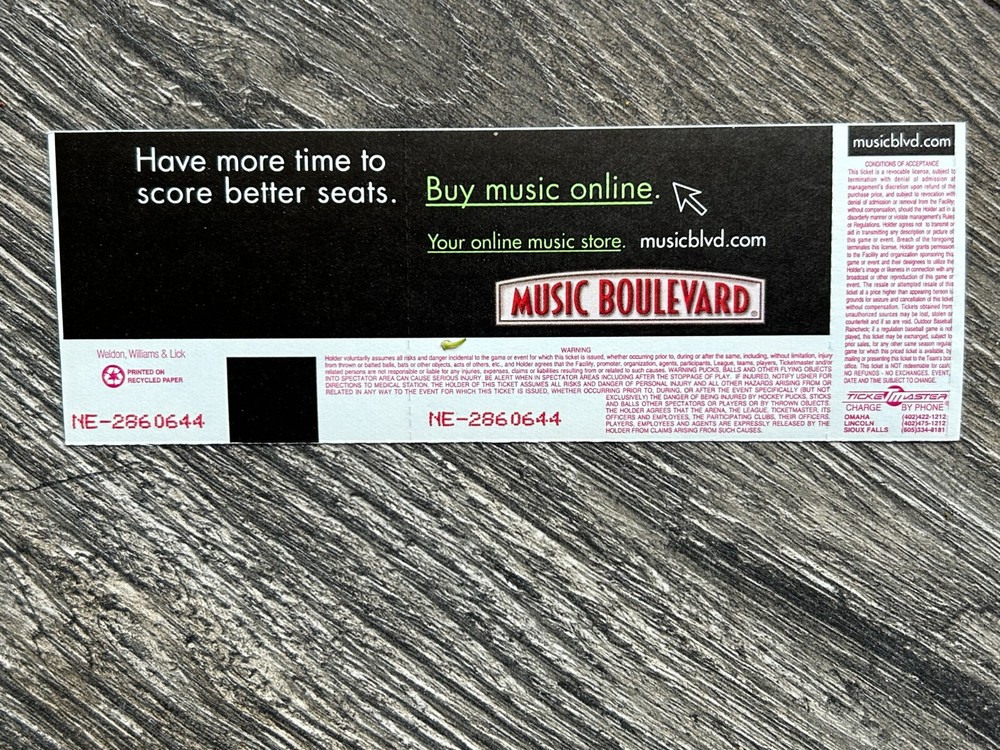 KISS Full Ticket Stub Psycho Circus Concert Tour Omaha Dec 16 1998 Vintage Kiss