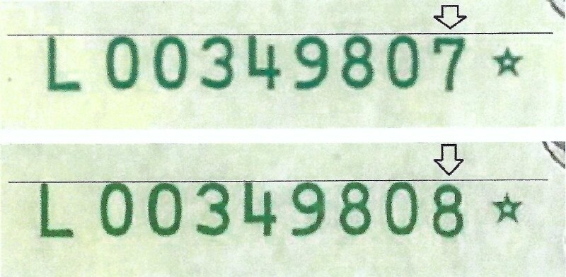 2 consecutive STAR Serial #'s L00349807 * & 08 * - 2003 $1 FRN's - 3 ERRORS EACH
