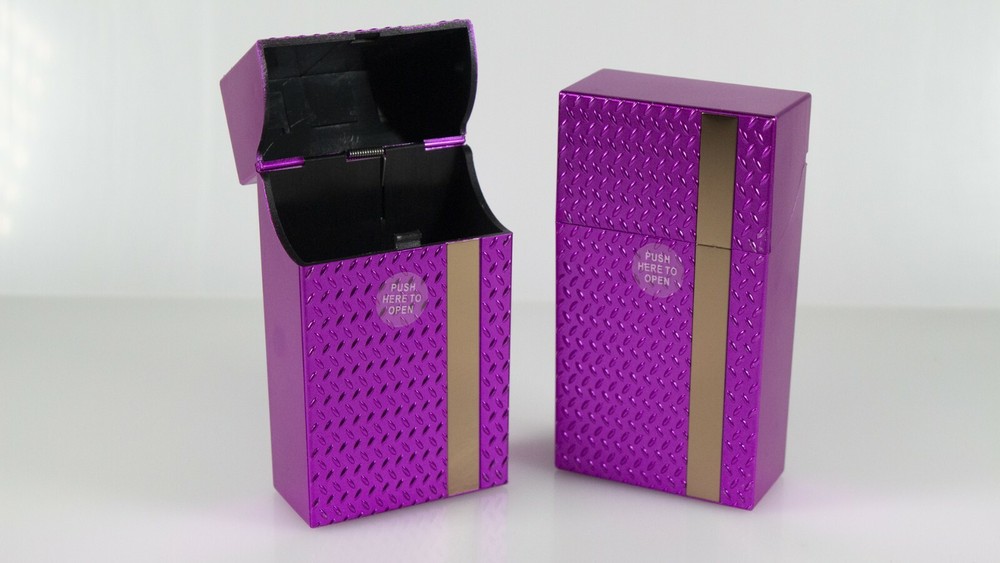 12 Diamond Plate Design Push Open Plastic Cigarette Cases Pack Holder 100mm