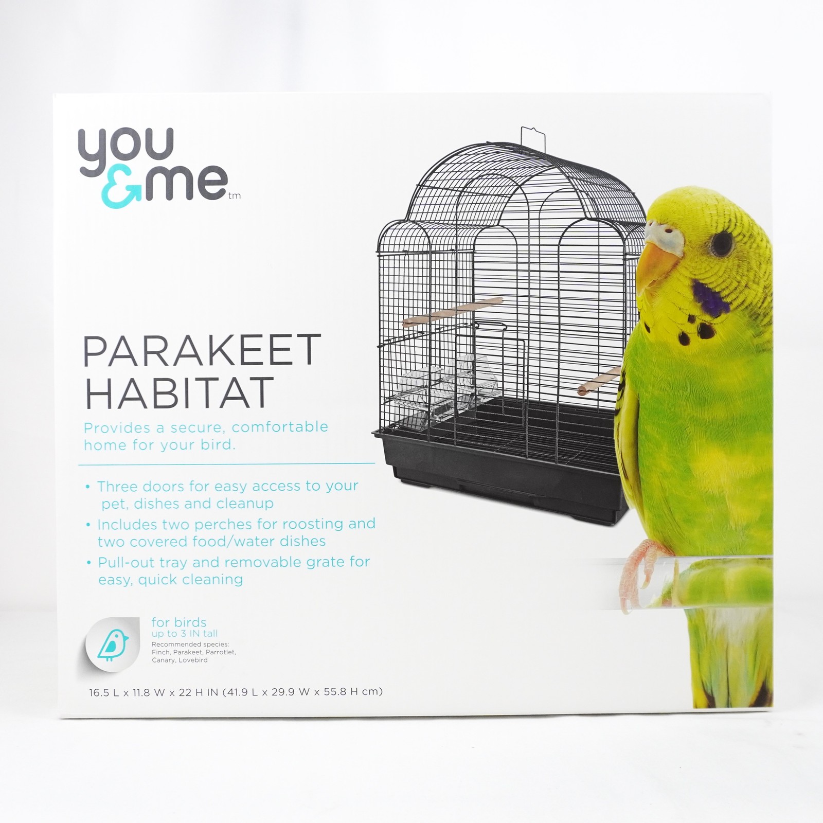 You & Me Parakeet Habitat Scallop Top Cage In Gray With Perches & Covered Dishes