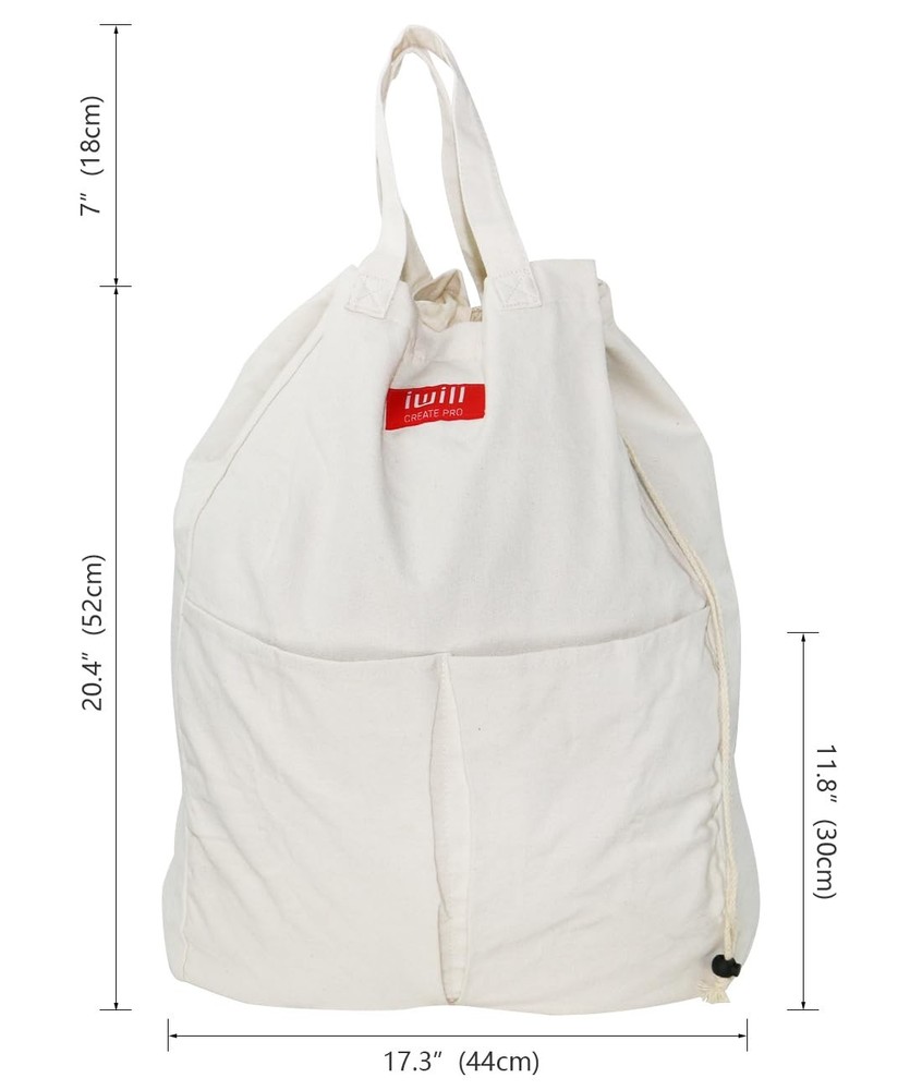 100% Breathable Cotton Canvas Laundry Backpack Bags with Drawstring Closure &...
