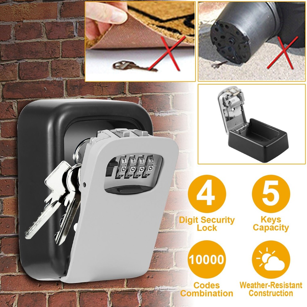 Wall Mount Key Lock Box 4 Digit Combination Safe Security Storage Case Organizer