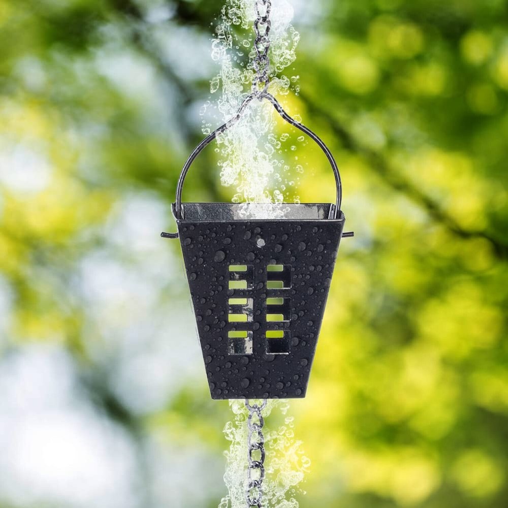 Square Rain Chain, 10 Ft Black Rain Gutter Chains with 12 Cups, Adjustable Ra...