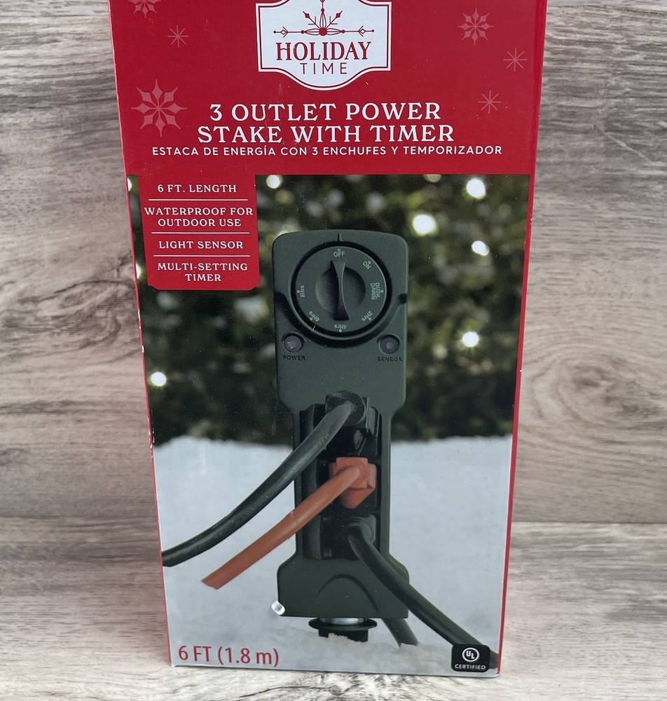 Holiday Time 3 Outlet Power Stake w/Timer 6' Waterproof/Light Sensor/Multi-Set