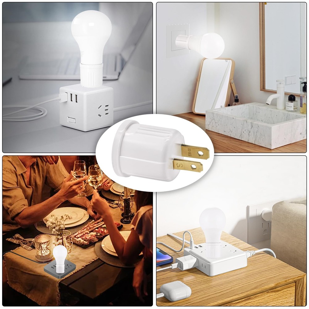 Outlet to Socket Adapter, Plug-in Light Socket, Convert 4-Pack, White Color
