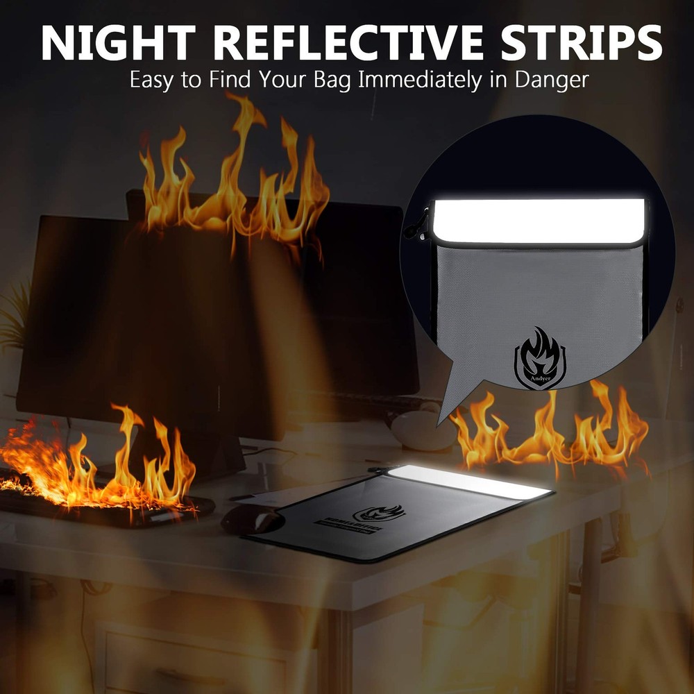 Upgraded Two Pockets Fireproof Document Bag (2000℉), 15”x 11”Waterproof Firep...