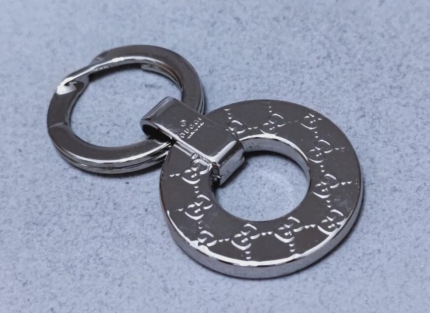 GUCCI Key Ring Silver GG Logo Pattern USED Auth Rare #9230