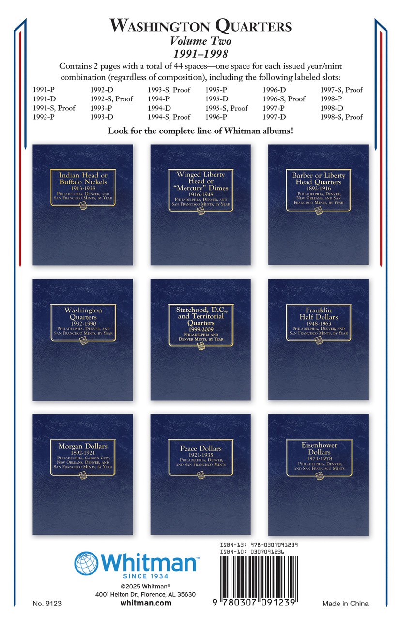 Washington Quarter Set – Guide Book + 2 Whitman Albums 1932–1998 Collection