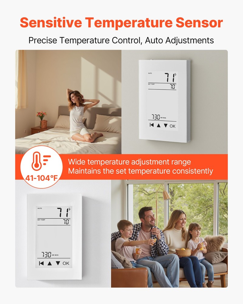 VEVOR 7 Day Programmable Thermostat for Underfloor Heating Pump LCD Touchscreen