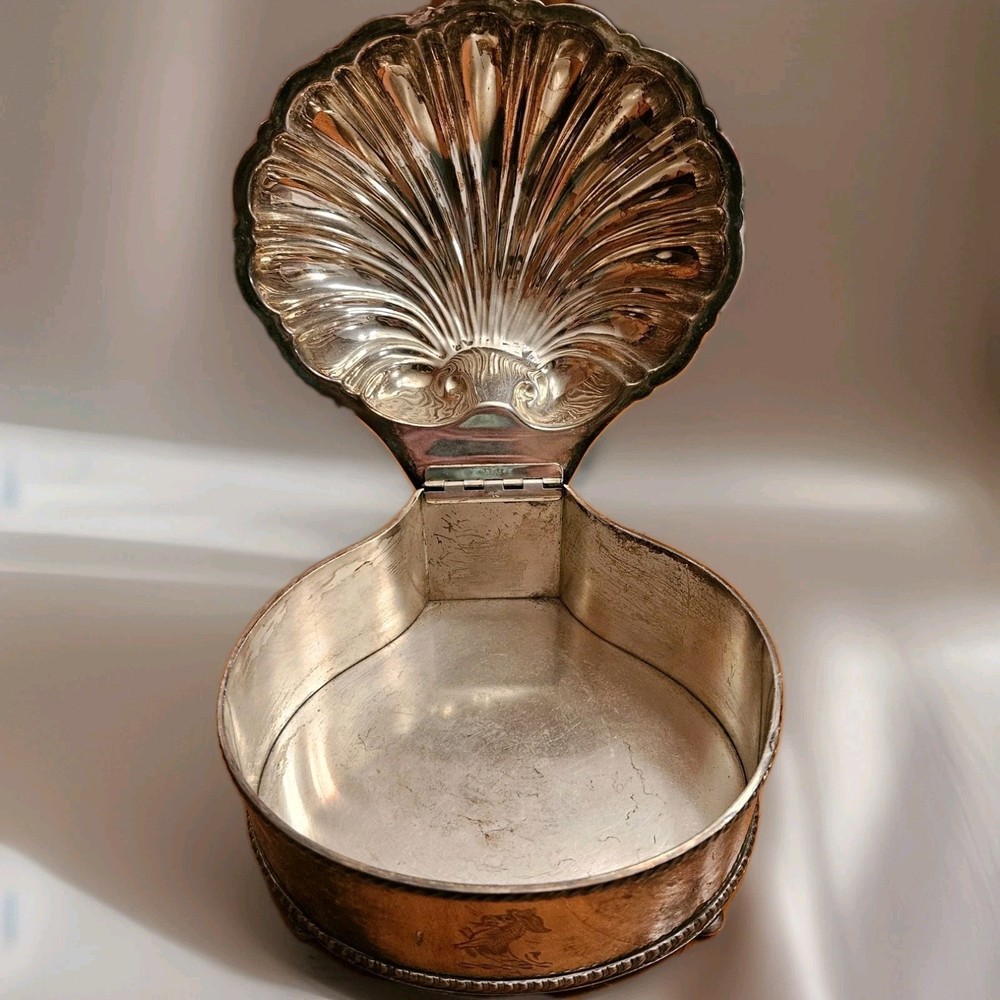 VTG Silverplate Clam Shell Hinged Box Friedman Silver Co Hallmarked Rare Coastal
