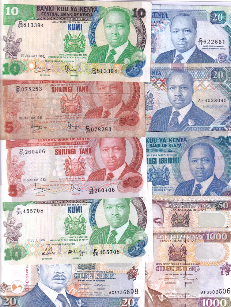 Kenya 1980s-1990s 10 Note Set VF-UNC