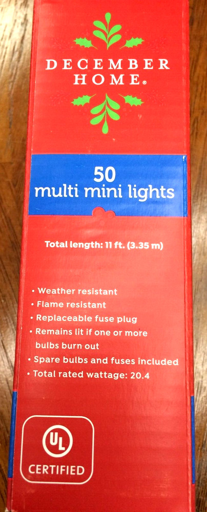 December Home 50 Multi Mini Lights-Green Wire 10 Ft