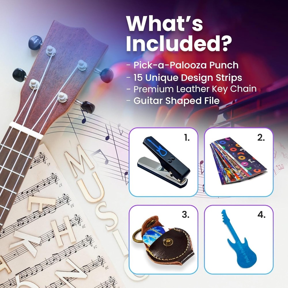 Guitar Pick Maker Kit with Key Chain & Artwork Strips - Create Unique Picks