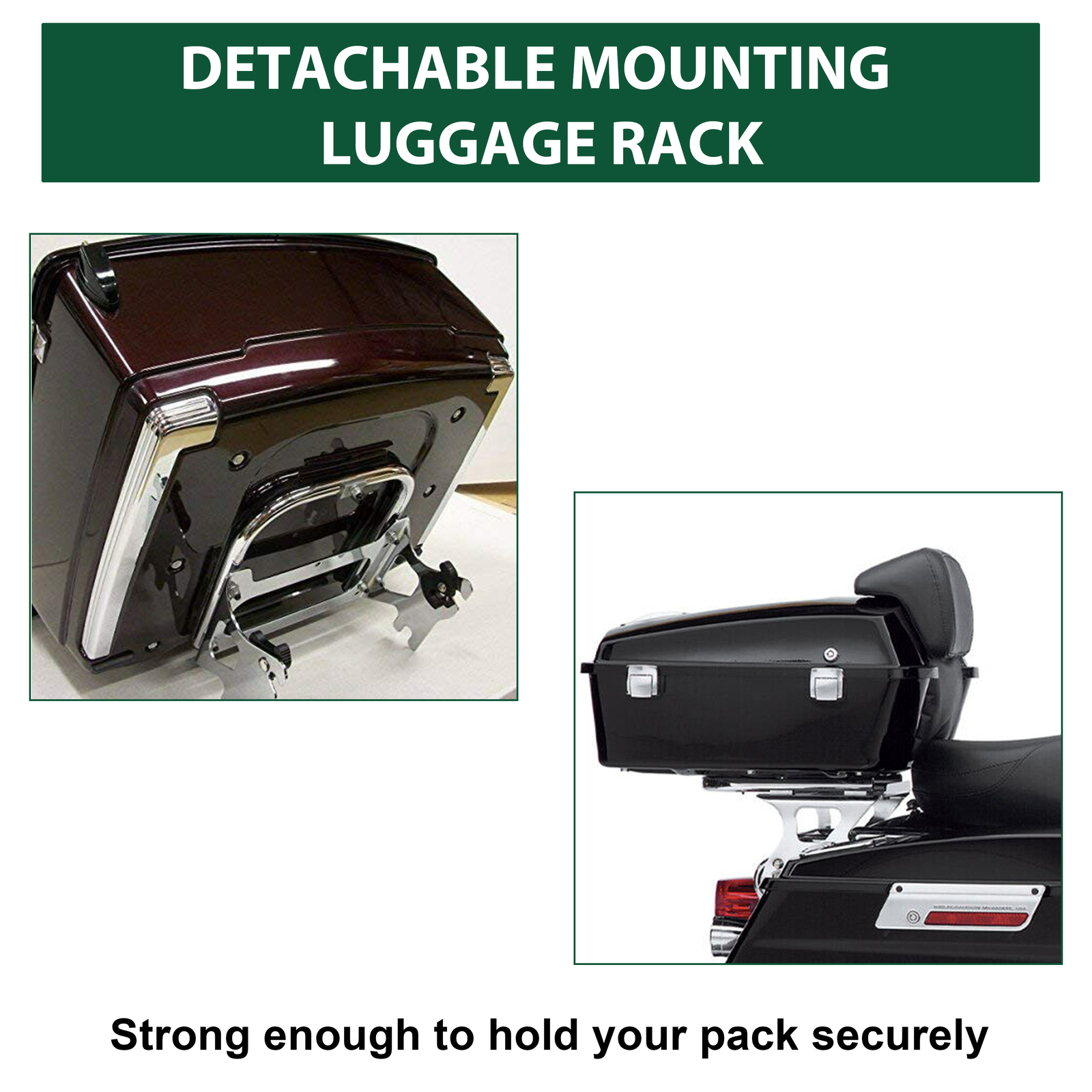 Detachable Two-Up Tour Pack Mount Luggage Rack +Docking For 97-08 Harley Touring