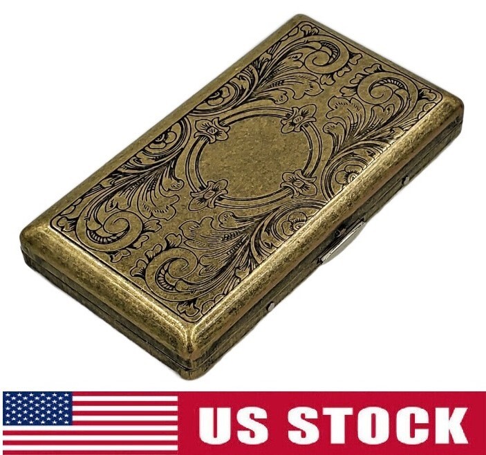 Victorian Style Cigarette Case Double Sided King & 100s Etched Pattern 4"x2"