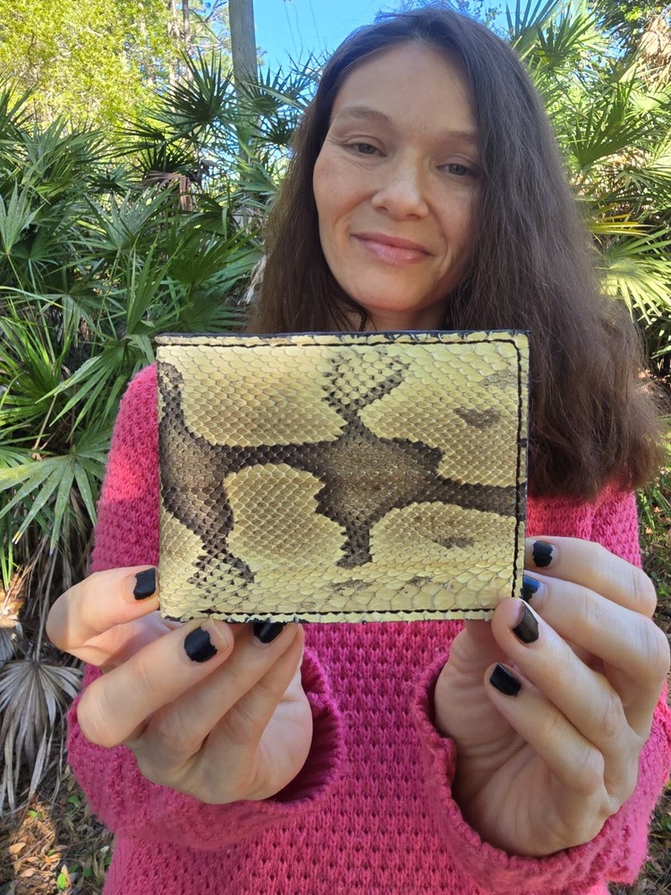 Ball Python Wallet Men Billfold snake skin Original Slim Pocket Brown interior