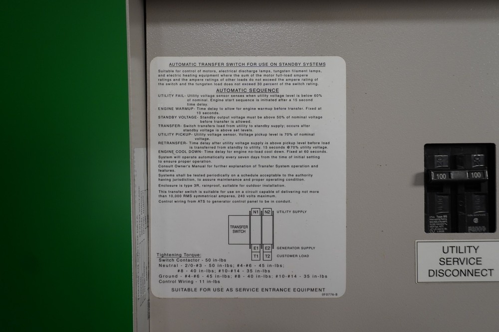 Generac RTSE100A3 Automatic Transfer Switch single phase, two pole, 100A 120/240
