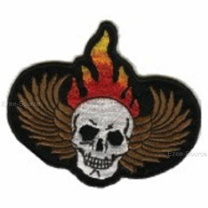SKULL WING FIRE PATCH SMALL 3" W x 3" H - OA15