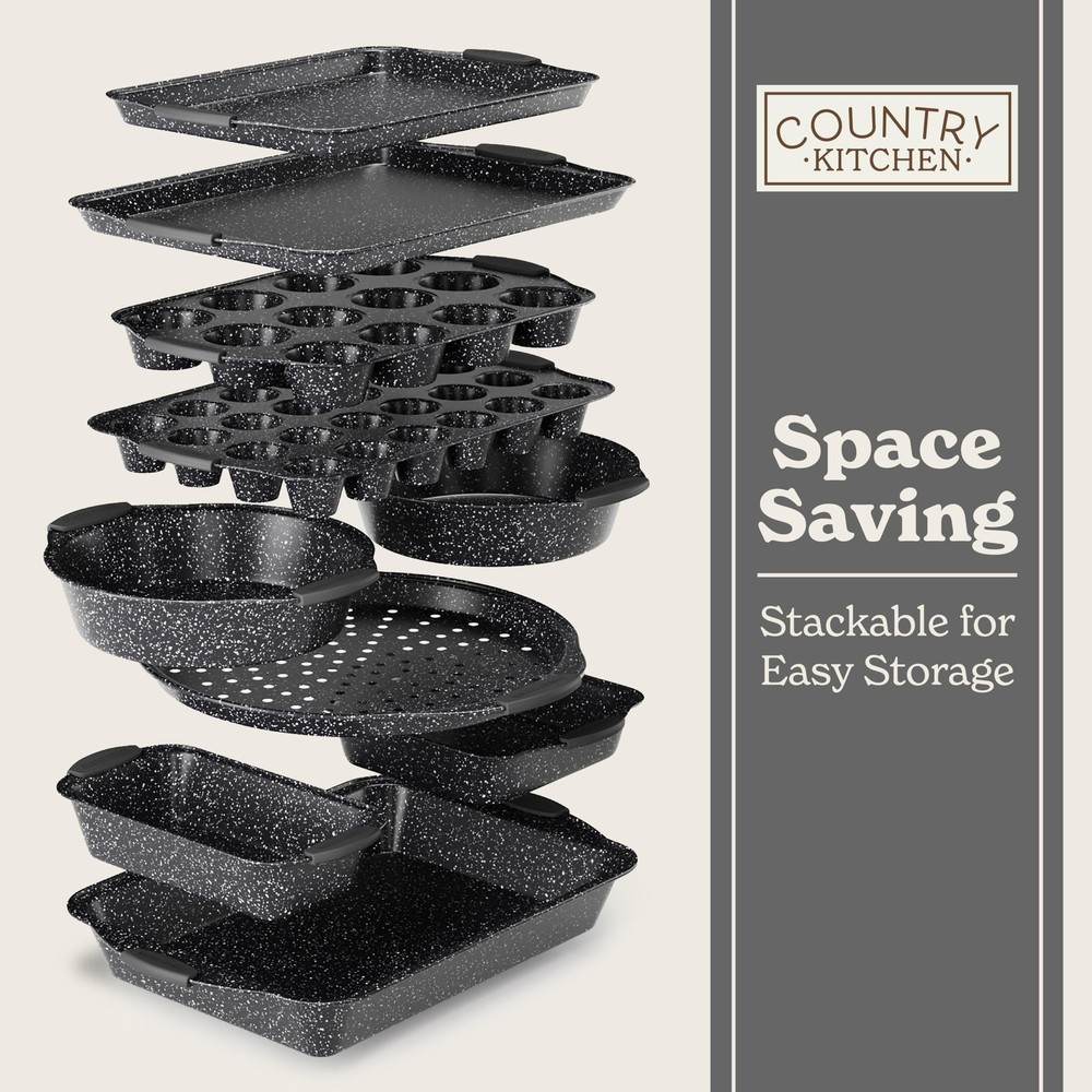 Nonstick Stackable Bakeware Set - Durable, Easy 10 Pcs, Black