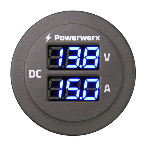Powerwerx Panel Mount Combo Amp & Volt Meter for 12/24V Systems PanelAmp