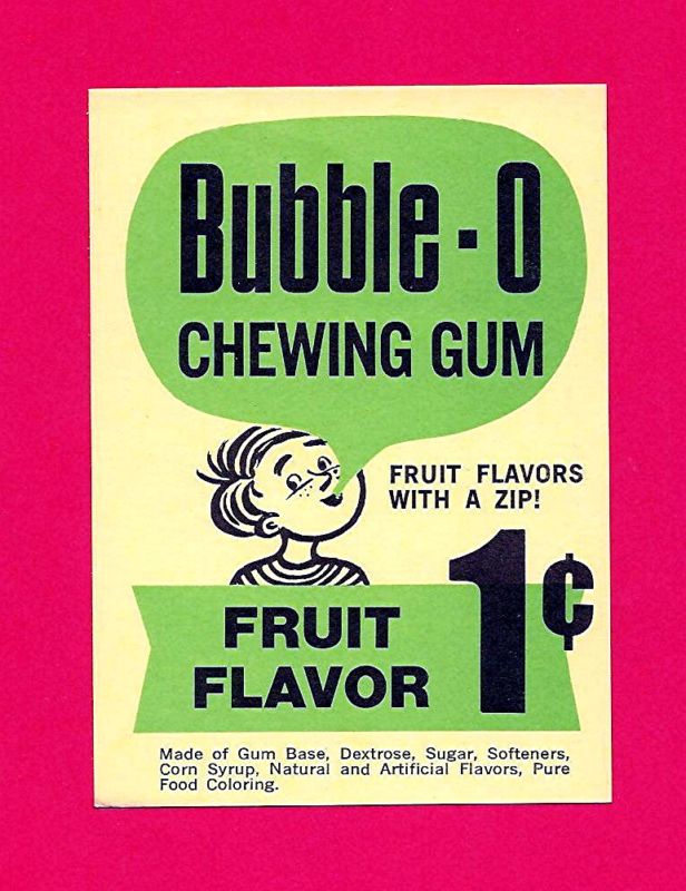 Bubble O Fruit Chewing Gum 1 Cent Vending Machine Sign