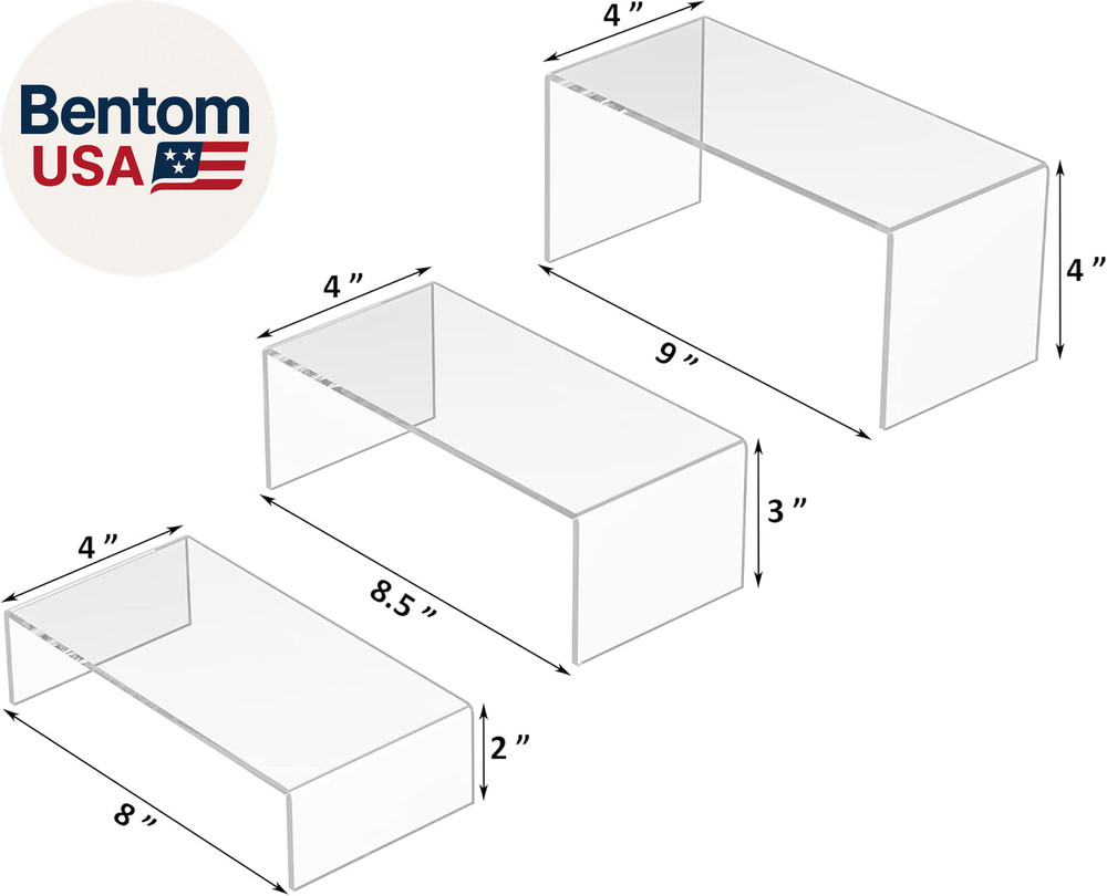 Clear Riser Shelf 3Pcs, Desktop Rectangular Acrylic Display Shelves Organizer, A
