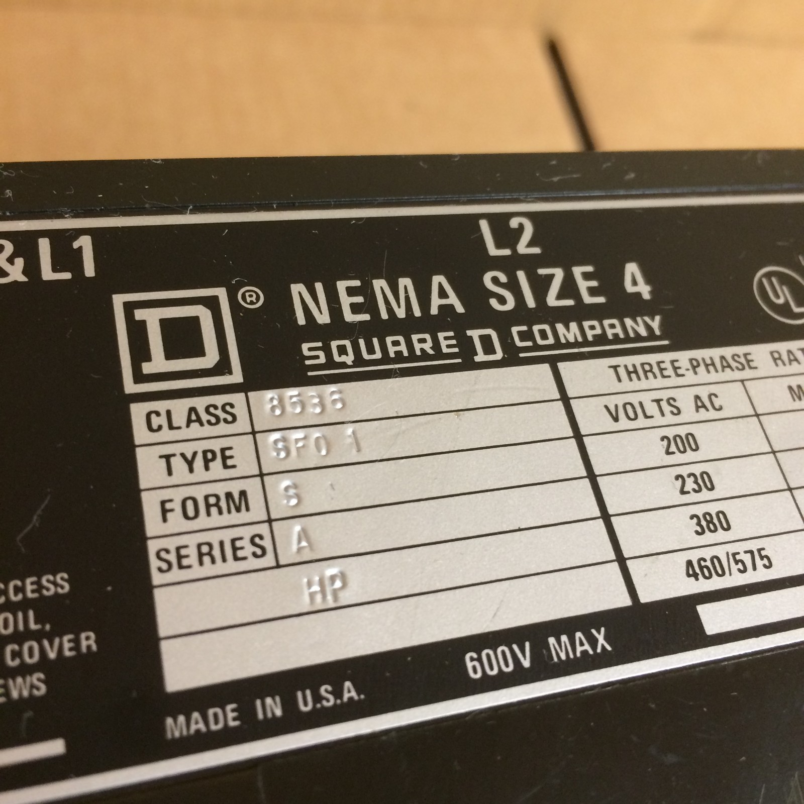 NICE TAKEOUT Square D 8536SF01S Nema Size 4 Motor Starter SER A SUPERB CONDITION