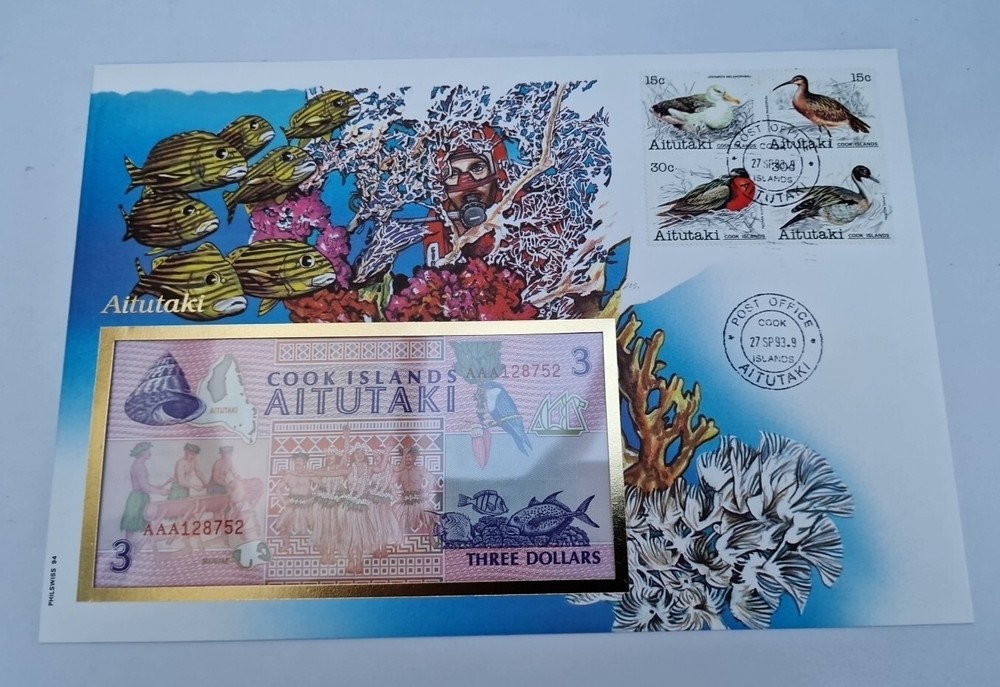 3 Dollars AAA Excellent Condition envelope Stamp BANKNOTE Cook Islands