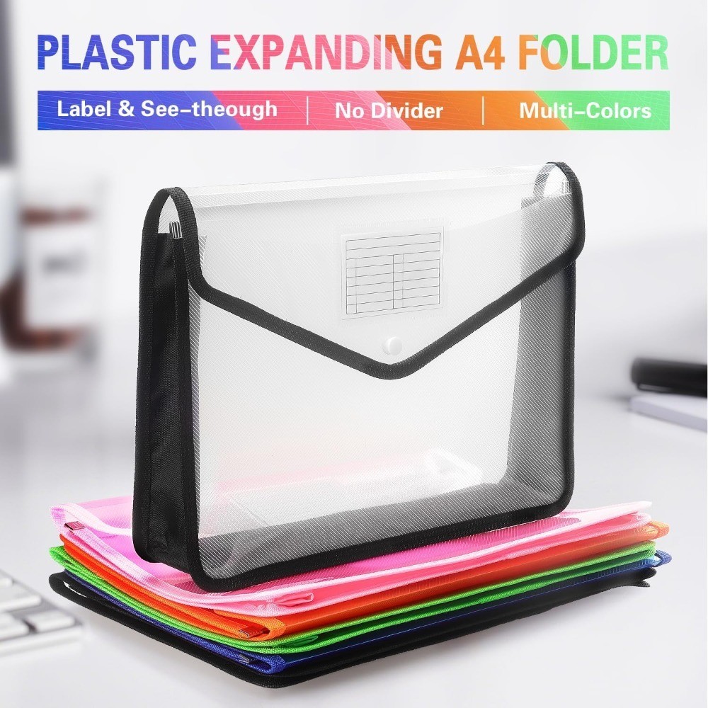 Plastic Expanding File Folder with Snap Closure Transparent Envelopes No