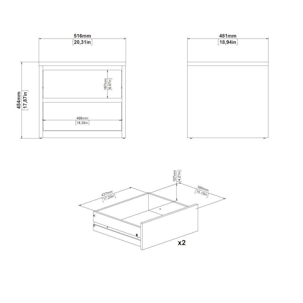 Next 17-Inch Tall 2-Drawer Nightstand End Table, White