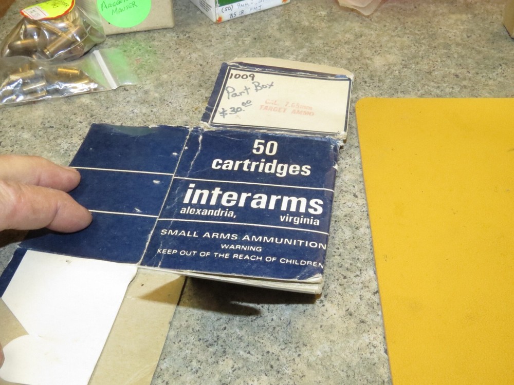 Vintage "Interarms" 7.65 Target Ammo, Stripper Clips EMPTY Box,