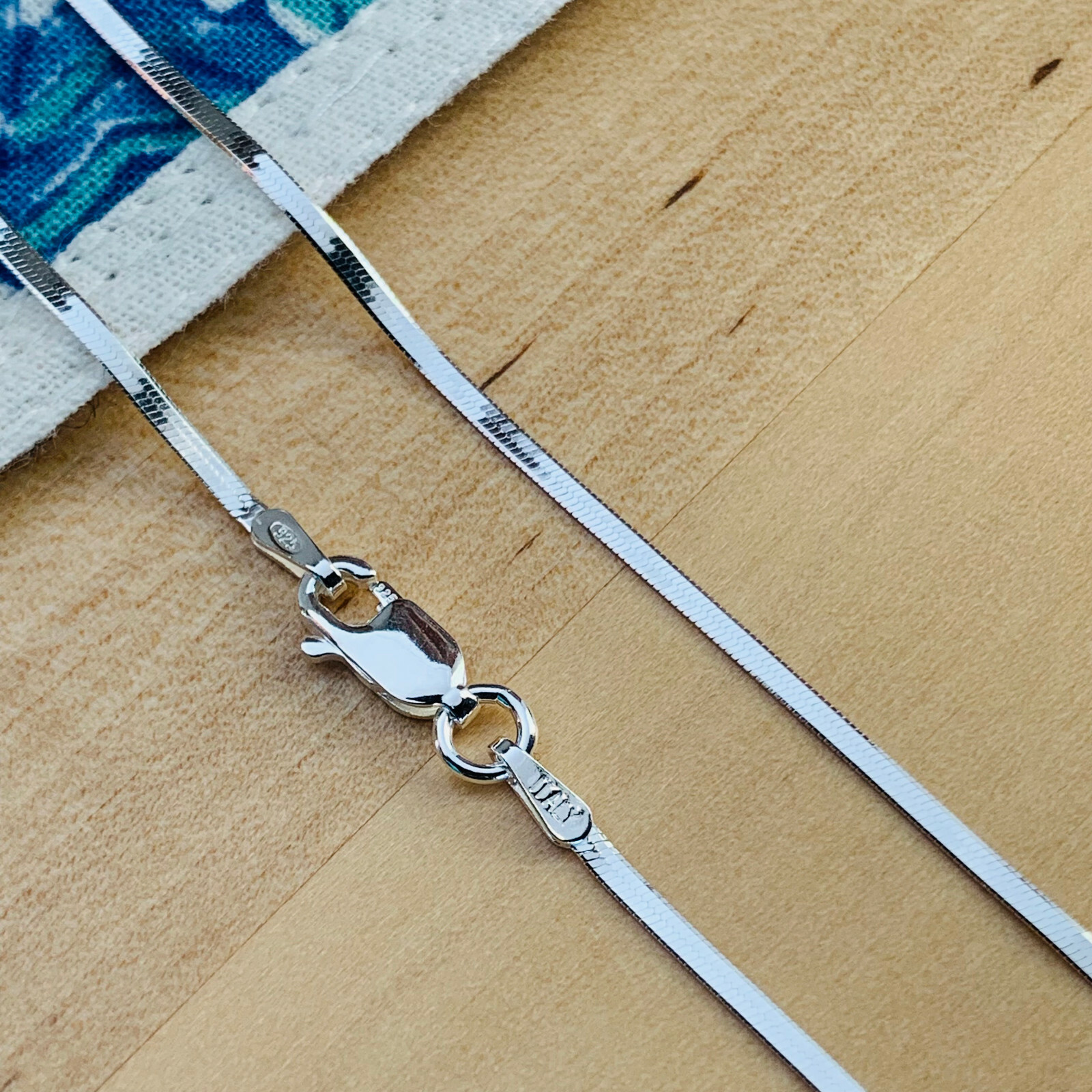 Real Solid 925 Sterling Silver Herringbone Chain Necklace Made in Italy