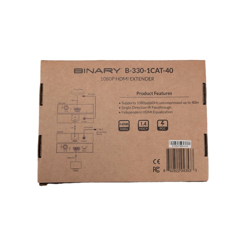 Binary B-330-1CAT-40 - 1080P HDMI Extender - FREE SHIPPING