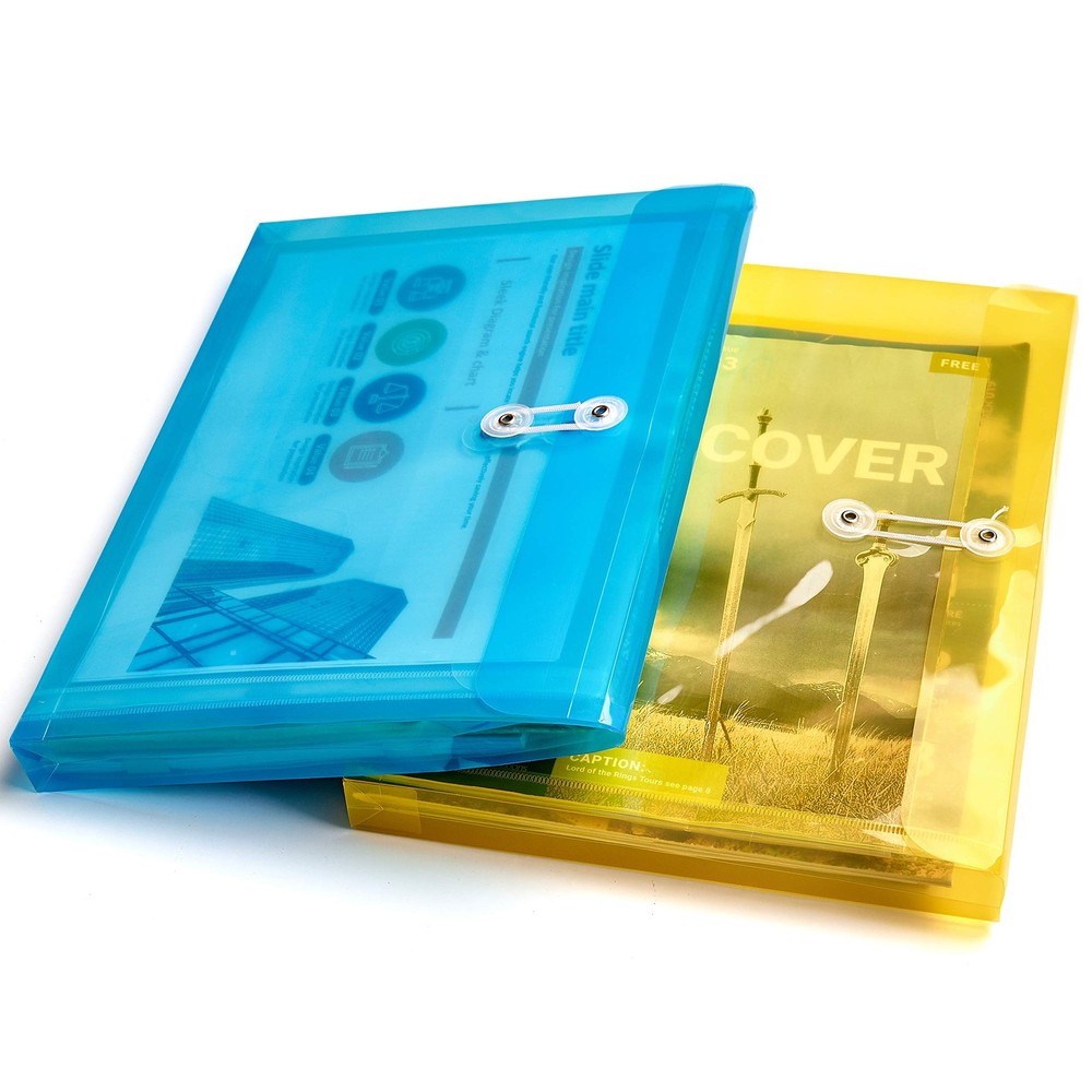 Plastic Letter Size Envelopes with Button & String Assorted Colors - 6 Pack