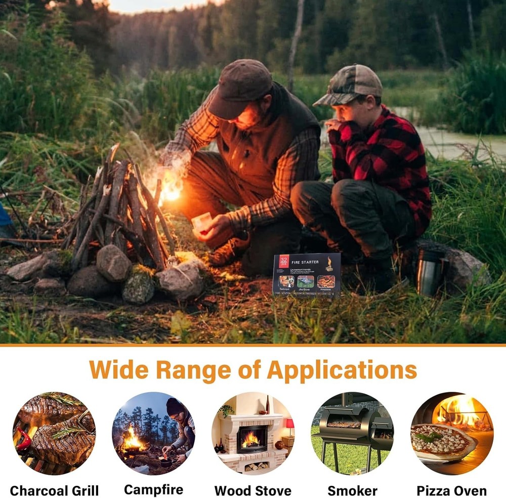 Water-Resistant Fire Starters - 32 Piece Eco-Friendly Camping Essentials