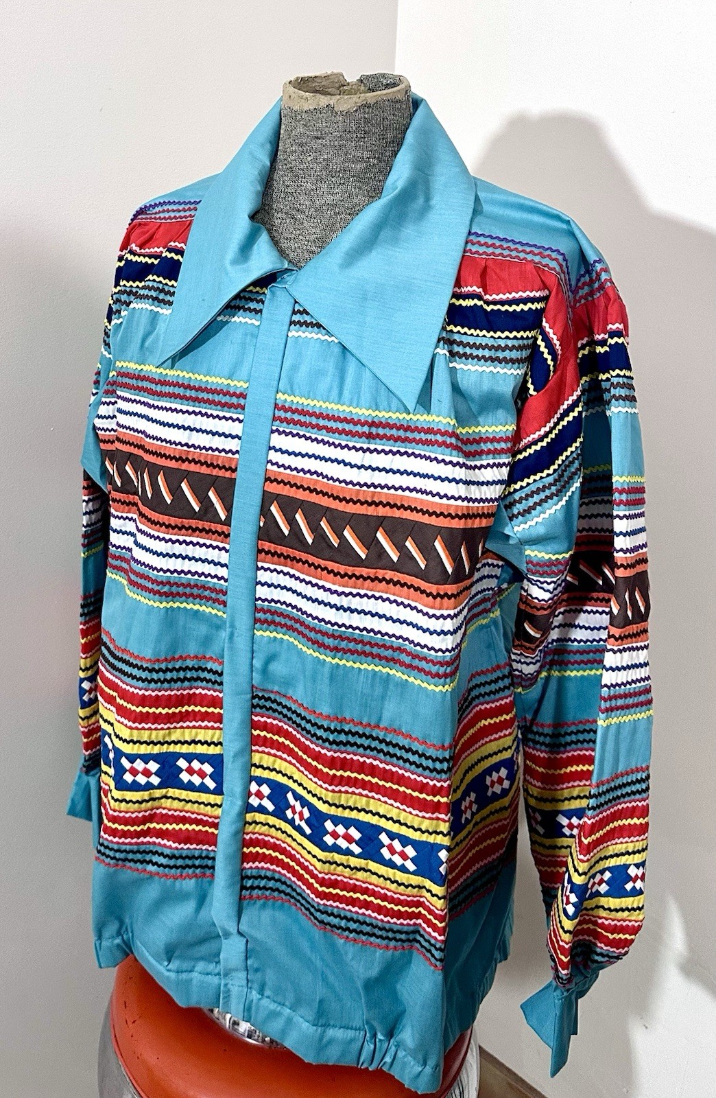 Vintage Seminole Indian Patchwork Shirt Jacket Ric Rac Native American Sz L