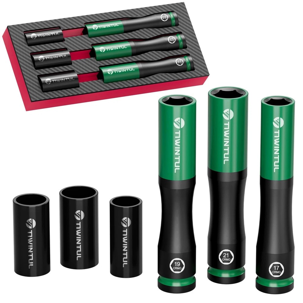 1/2" Extra Long Lug Nut Socket Set, 6Pcs Non-Marring Wheel Protector Impact D...