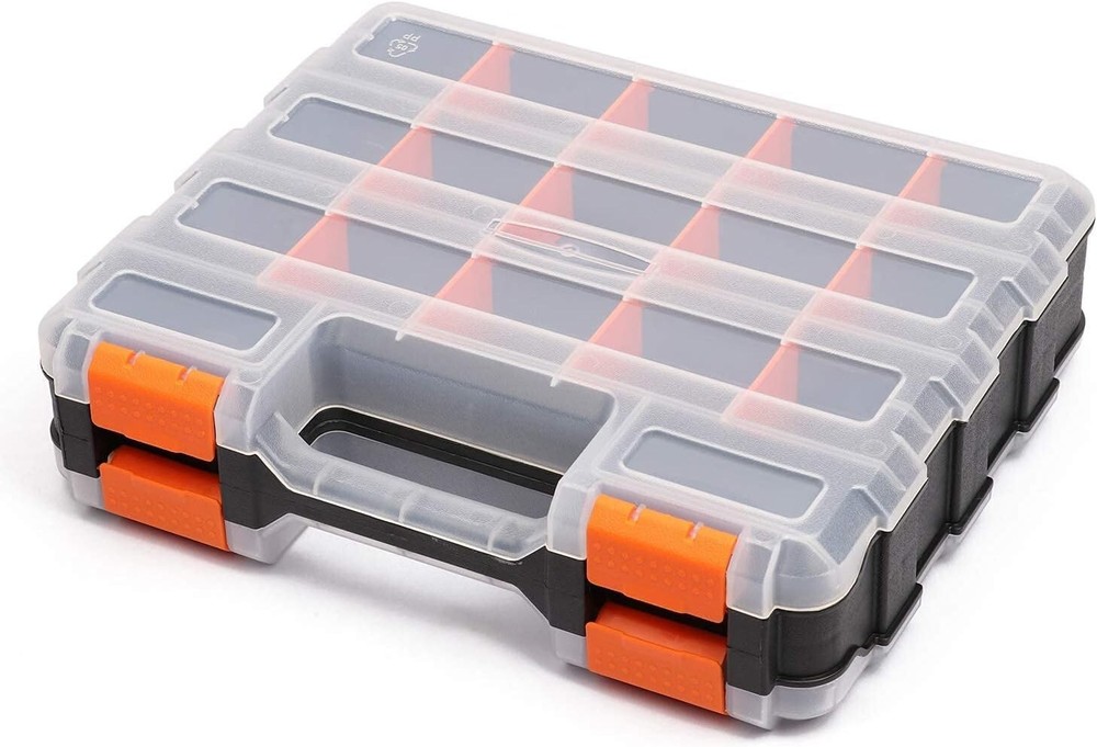 Impact-Resistant Tool Storage Box with Customizable Dividers, 34 Compartments